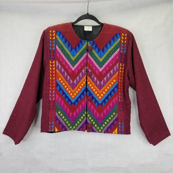 Artesanias De Colores Cropped Jacket Women M Handmade Aztec Embroidered Rainbow - Picture 1 of 16
